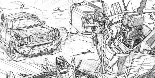 Titian Movie adaptation p8 Ironhide VS Divebomb. Arcee.
